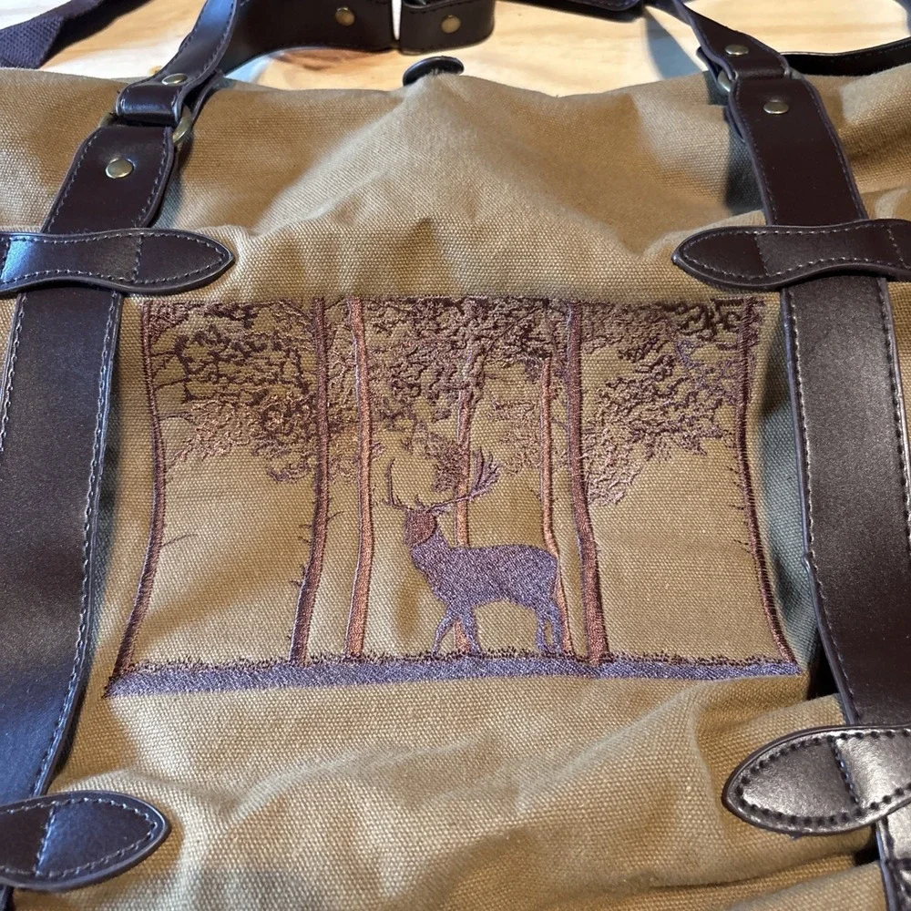 Woodland Creek Deer Embroidered Canvas Duffle Bag 20